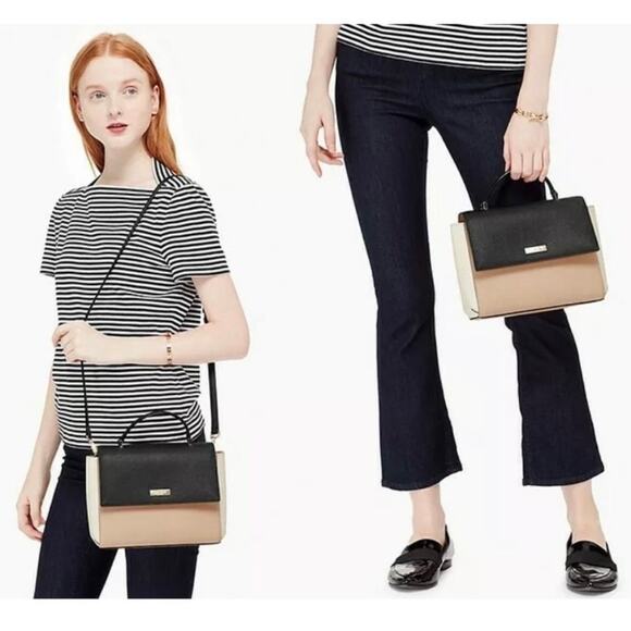 Kate Spade Paterson Court Brynlee Satchel Purse Beige Black Cream *broken strap* - Picture 1 of 13